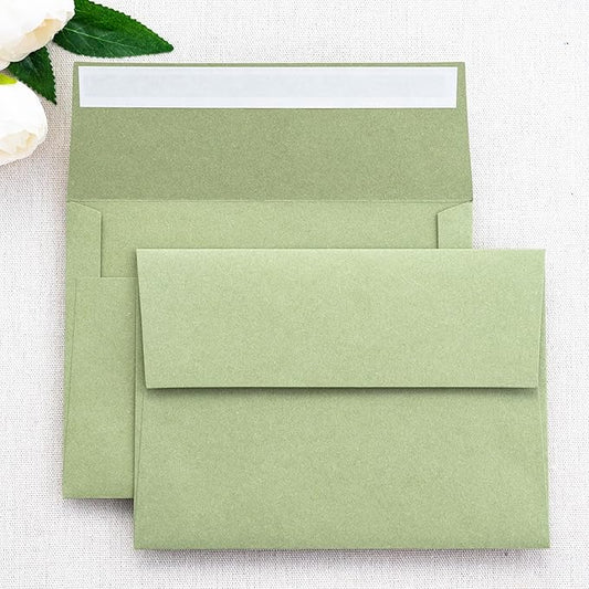 PONATIA 50 Pieces 5x7 Envelopes, A7 Envelopes Self Seal for Weddings, Invitation Cards, Photos, Postcards, Greeting Cards Mailing, Baby Shower, Graduation, Christmas Gift Cards (Sage Green)