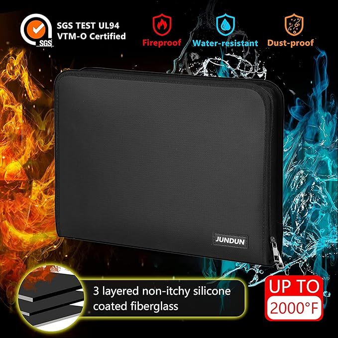 JUNDUN Accordion File Organizer - Fireproof Accordion Folder with Zipper & Labels - 13 Pocket Expanding File Folder with Multi-Pockets Document Organizer Folder for Letter A4 Files | Receipt and More