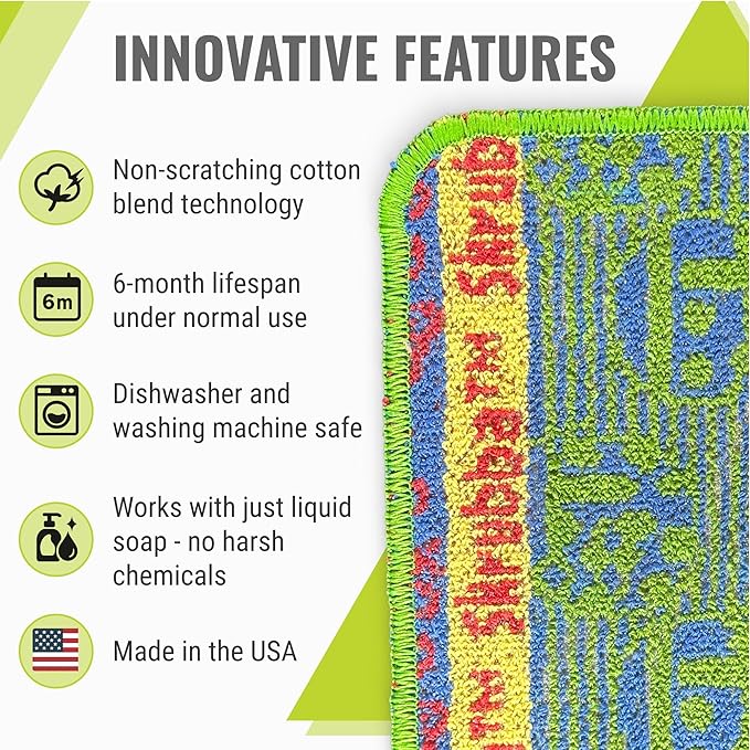 Wet-It Skrubba Non-Scratch Scouring Pad – European Scrubby Sponge for Kitchen, Dishes, Pots, Pans, Glass & Cookware – Durable Reusable Pad with RV Camper Design