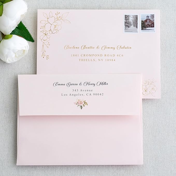 PONATIA 50 PCS 5x7 Envelopes, Blush Pink Self- Adhesive A7 Envelopes for Weddings, Invitation Cards, Photos, Postcards, Greeting Cards Mailing, Baby Shower, Graduation, Christmas Gift Cards