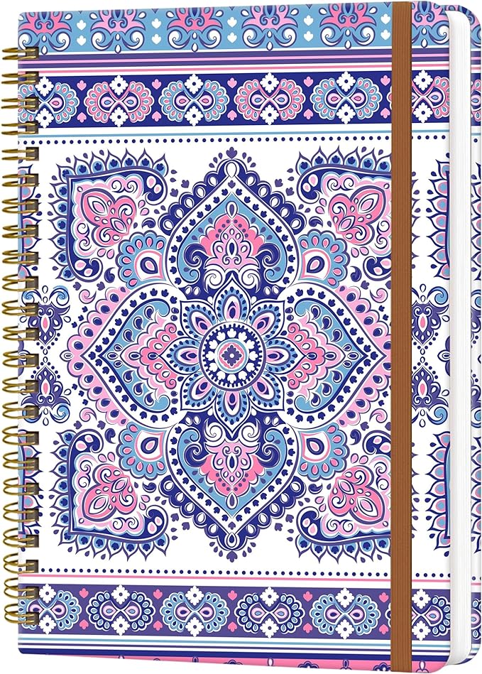 Spiral Journal Notebook for Women, Hardcover A5 College Ruled Notebook, 120 Pages, Thick Paper, Cute Lined Journal for School, Office & Work, 6 x 8.4 in(Bohemian)