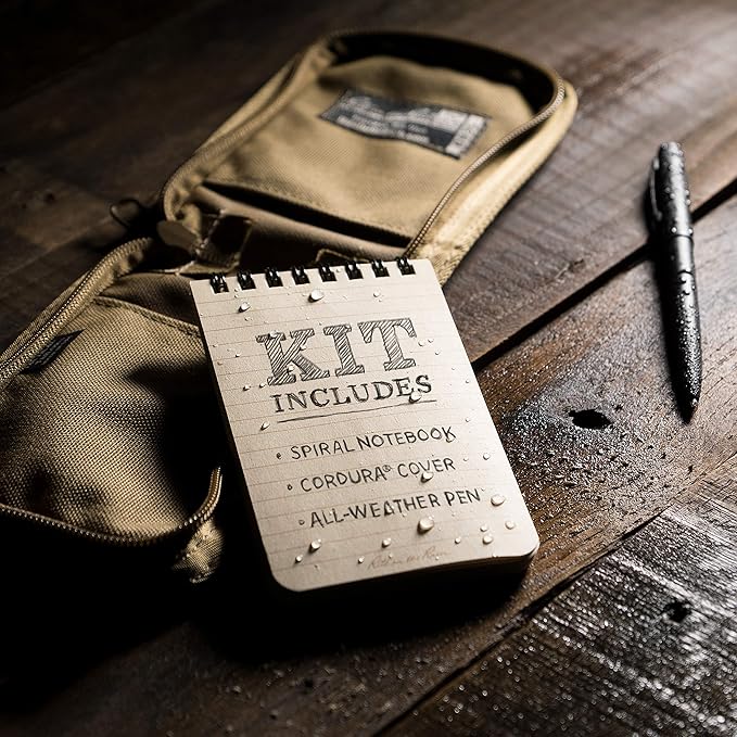 Rite in the Rain Weatherproof 3" x 5" Top-Spiral Notebook Kit: Tan CORDURA Fabric Cover, 3" x 5" Tan Notebook, and an Weatherproof Pen (No. 935T-KIT)