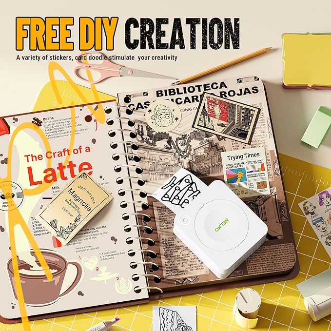 Nelko Sticker Printer, PM230 Print Pod Mini Bluetooth Portabel Sticker Maker with 3 Rolls Paper, Print Pods Mini Printer with Multiple Templates for Phone & Tablet，for School Office Home, White