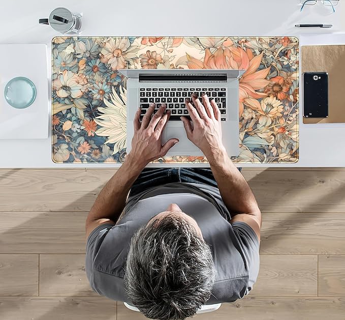 Retro Japanese Floral Mouse Pad Boho Desk Mat Aesthetic Flower Desk Matt for Desktop Large XXL Extended Gaming Deskmat, Laptop Keyboard Mouse Mat Office Decor Accessories for Women 31.5''x15.7''