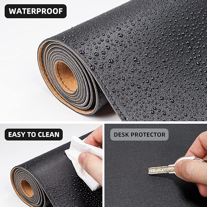 Large Desk Mat 47" x 23.7",Leather Desk mat,Double-Sided Desk Pad,Desk matt for Desktop,Large Mouse Pad,Office Desk mat,Waterproof Desk Blotter pad for Office&Home(Black+Cork)
