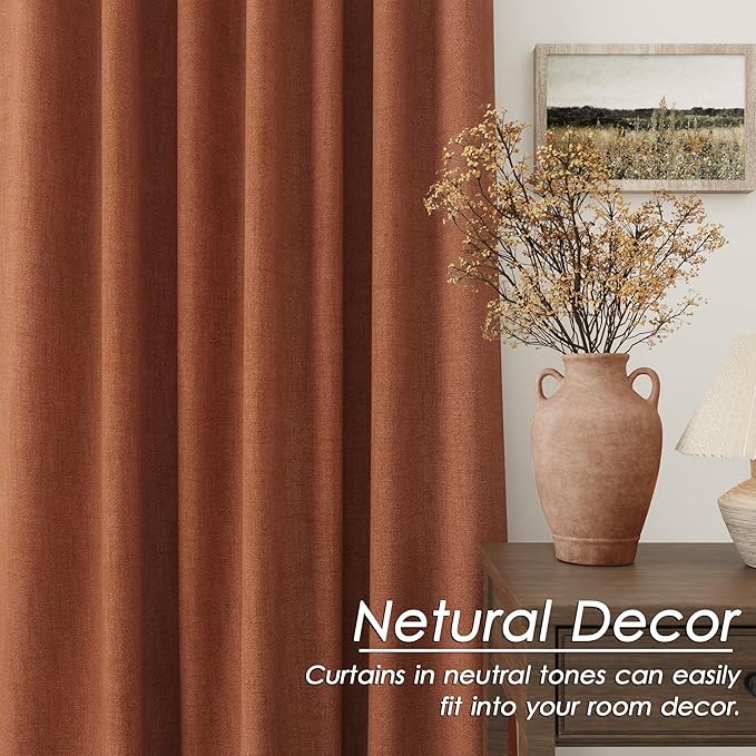 Terracotta Linen Blackout Curtains 120 Inch Length 2 Panels Set Extra Long 10 Ft Back Tab Pocket Drapes Thermal Insulated Total Blocking Curtains for Dining Room Cottage High Window Curtain 52x120