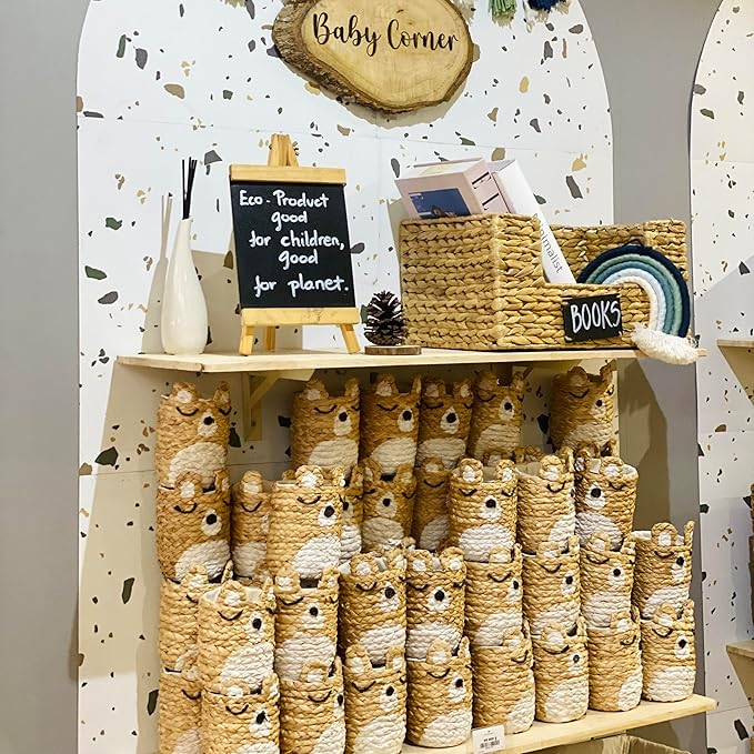 Decorative pen holder for home office desk organizer, round baskets for décor, wooden pencil holder, small makeup brush holder (4)