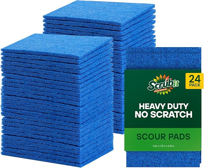 SCRUBIT Scouring Pad 100 Pack - Heavy Duty Scrub Pads for Cleaning Dishes - Non-Scratch Reusable Scrubbing - Blue (24)