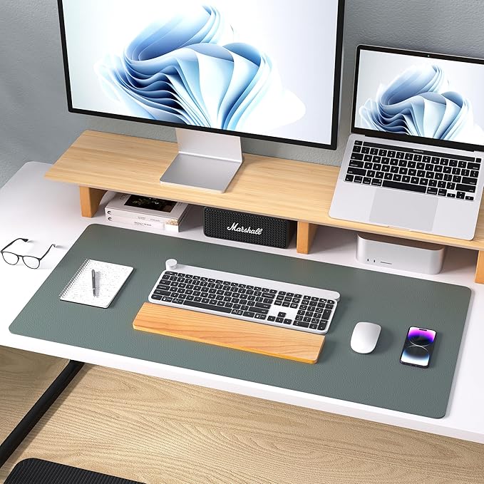 Aothia Leather Desk Pad Protector, Large Mouse Pad, Office Desk Mat, Non-Slip PU Leather Desk Blotter, Laptop Desk Pad, Waterproof Desk Writing Pad for Office and Home (Jungle Green, 23.6" x 13.7")