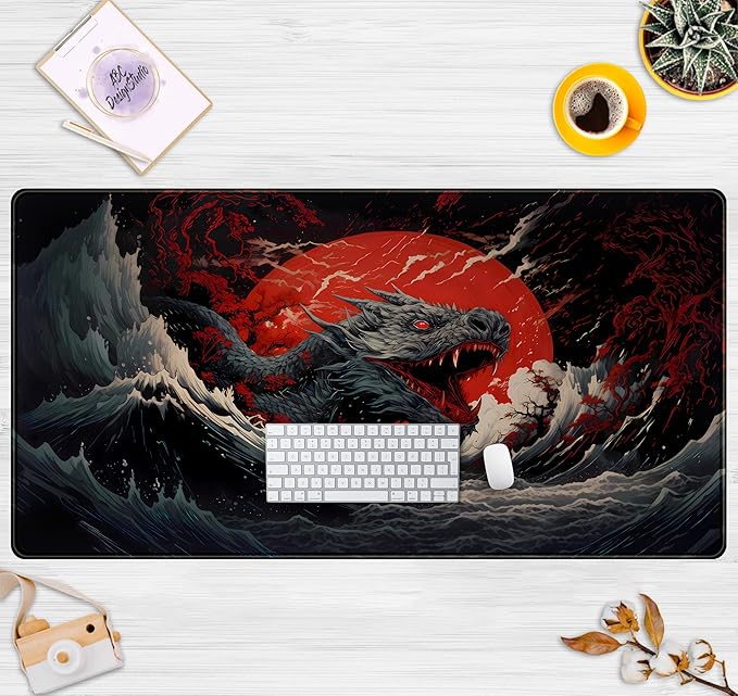 Gothic Desk Mat XXL Large Extended Gaming Mouse Pad Red Sun Mousepas Laptop Mat, Office Decor Computer Keyboard and Mouse Mat, Desk Pad Non-Slip Mousepad with Stitched Edge, 31.5''x15.7''