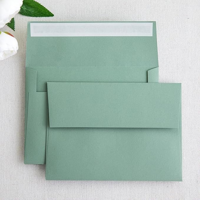 PONATIA 50 Pieces 5x7 Envelopes, Sage Green A7 Envelopes Self Seal for Weddings, Invitation Cards, Photos, Postcards, Greeting Cards Mailing, Baby Shower, Graduation, Christmas Gift Cards