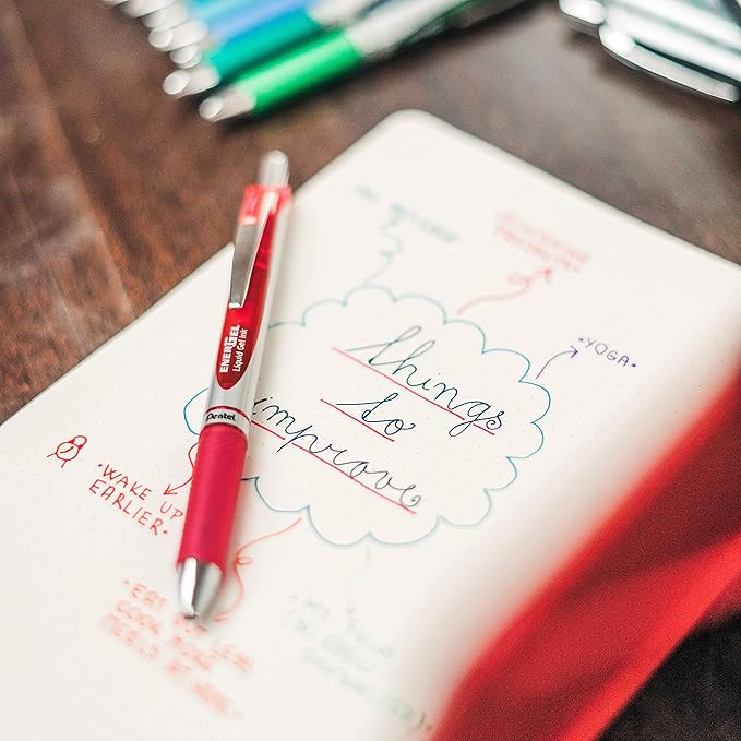 Pentel BL77-BO Energel XM Retractable Gel Pen with 0.7 mm Tip, 0.35 mm Line Width - Red, Pack of 12