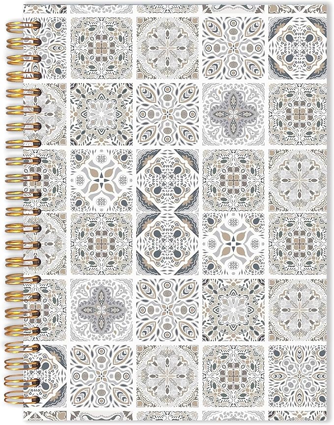 URLLUAE Vintage Boho Ethnic Moroccan Notebook, Neutral Floral Journals for Women Men, Boho Aesthetic Spiral Notebook Journals for Work School, Retro Office Supplies Gifts, 5.5x8.3 Inch