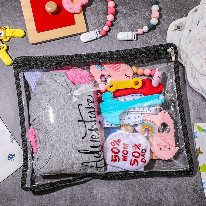 Outus 8 Pcs Clear Zipper Pouches Pencil Pouches PVC Makeup Pouch Envelopes Folder Storage Multi Purpose Pouch Document File Organization Bags, Office Supplies (Black Edgin,13 x 10.5 Inches)