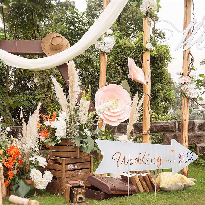 Blank Arrow Signs with Stakes 15 Pack 17 x 6 Inches Wedding Directional Yard Signs with Stakes, This Way Arrow Yard Signs Birthday Party Signs Arrow