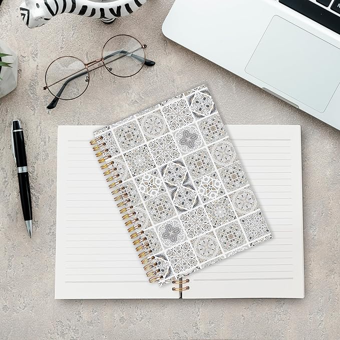 URLLUAE Vintage Boho Ethnic Moroccan Notebook, Neutral Floral Journals for Women Men, Boho Aesthetic Spiral Notebook Journals for Work School, Retro Office Supplies Gifts, 5.5x8.3 Inch