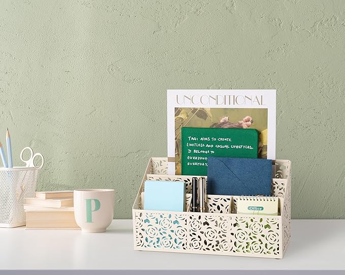 Mail Organizer Countertop, Modern Mail Holder Countertop, Desk Organizers and Accessories, Boho Desk Accessories, Organizer for Bill Mail Papers Letters, Mail Sorters, Pencil holders(Ivory White)