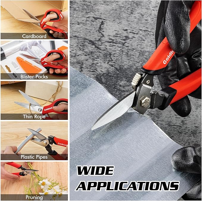 Goldblatt 3PCS Scissors Heavy Duty, Multipurpose Scissors, Drop Forged Blade, with Small Serrations, Comfortable Handle, Shop Scissors Easy Cutting Cardboard, Wires, Leather, Fabric