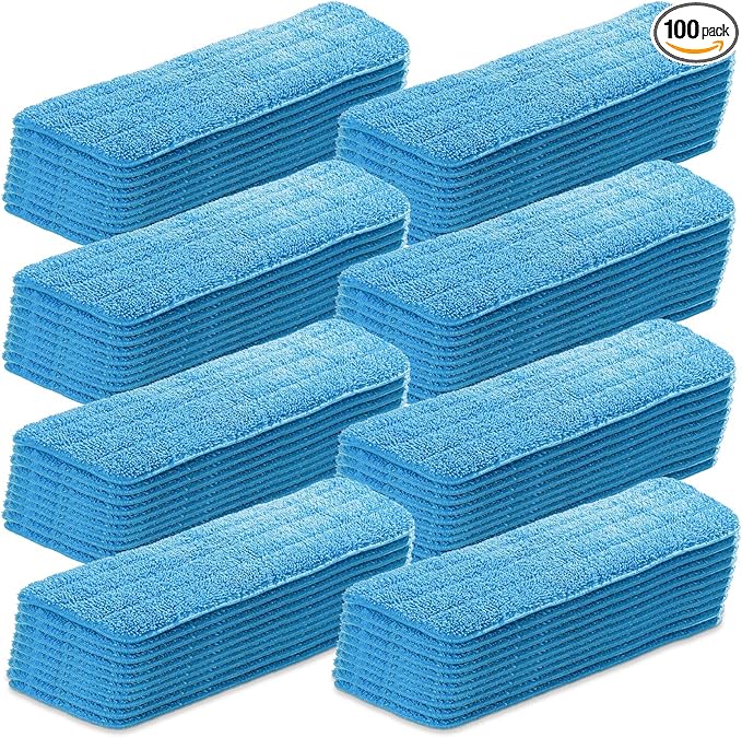 Gandeer 100 Pack Microfiber Mop Pads Machine Washable Cleaning Flat Mop Head Replacement Reusable Household Pads for Hardwood and Hard Surface Floor Cleaning and Scrubbing