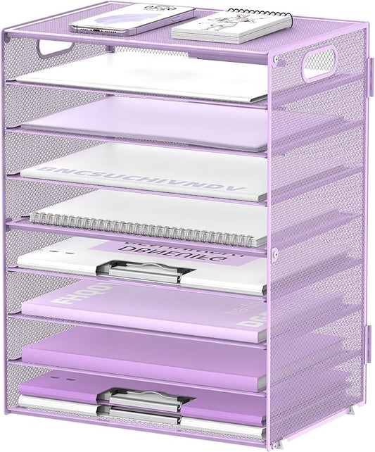 DALTACK 9-Tier Paper Letter Tray Desk Organizer with Handles, Mesh File Holder Organization, Paper Sorter Desk Organizer for Office Home School, Purple