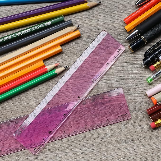 eBoot Plastic Ruler Straight Ruler Plastic Measuring Tool 12 Inches and 6 Inches, 2 Pieces (Pink Purple)
