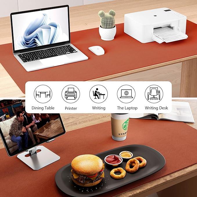 Aothia Dual-Sided Desk Pad - Leather Desk Mat, Natural Cork Desk Pad Protector, Large Mouse Pad for Desk, Waterproof Desk Blotter Pad, Desk Writing Pad for Office Work/Home, Maple Brown (25.6"x13.7")