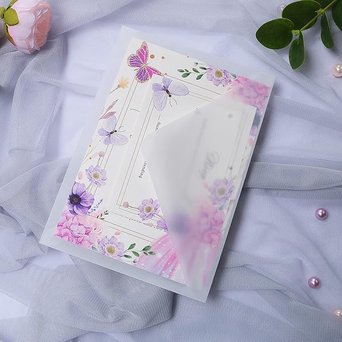 PONATIA 50 PCS/Pack A7 Vellum Envelopes, 5.35 x 7.5'' Vellum Envelopes, Perfect For 5 x 7'' Weddings Invitation Cards, Graduation Invite, Acrylic Invitations, Photos