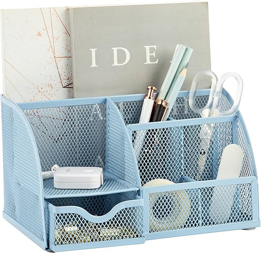 Annova Mesh Desk Organizer Office with 7 Compartments + Drawer/Desk Tidy Candy/Pen Holder/Multifunctional Organizer