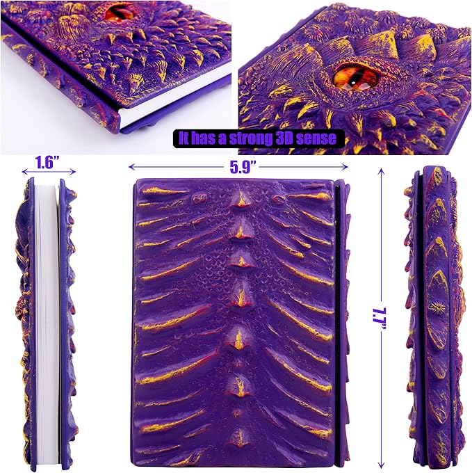 3D Dragon Eye Embossed Journal,Resin Engraving Notebook,Dnd notebook for Dragon Lovers ，Blank Paper,Hardcover Travel Notepad for Writing,Sketchbook,Collection,Gift,Decoration A4 and A5 Size (A5-Purple-Lined-Brooch)