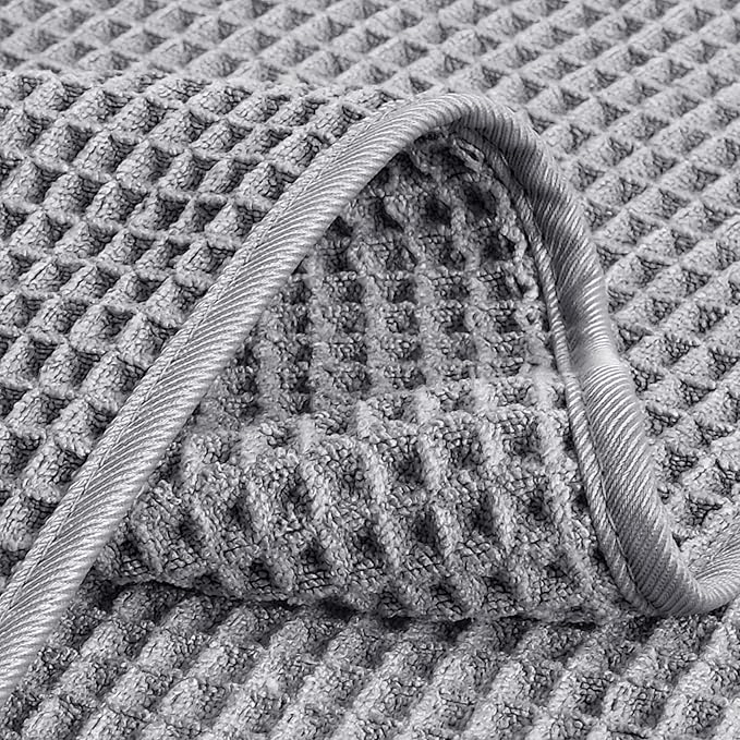POLYTE Microfiber Lint Free Hand Towel, 16 x 30 in, 4 Pack (Gray, Waffle Weave)