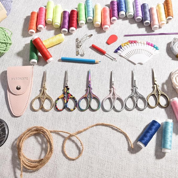 3.6 inch Small Sewing Scissors, Mini Scissors in a Pouch, All Purpose with Leather Sheath Cover, Color PINK Green