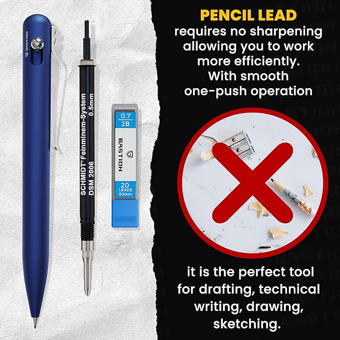 BASTION® Luxury Mechanical Pencil, Professional Lightweight Medium Point Aluminum Pencil for Birthday Gift includes 20 x 0.77mm Lead Refills - Blue