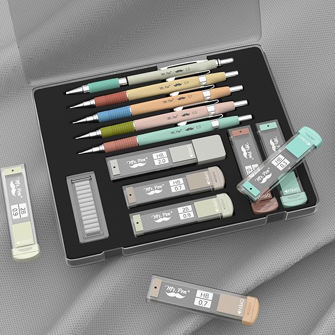 Mr. Pen- Mechanical Pencil Set, 5 Sizes, 0.3, 0.5, 0.7, 0.9, 2mm, Anti Skidding Grip Cute Mechanical Pencils