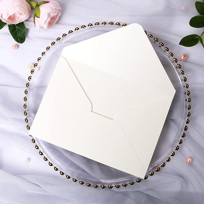 PONATIA 50 PCS/Pack 80lb Thick A7 Envelopes, 5.27 x 7.48'' Sparkle Ivory Heavy Duty Envelopes, Perfect for 5x7 Envelope Wedding Invitation Cards, Christmas Gift Cards, Acrylic Invitations, Photos