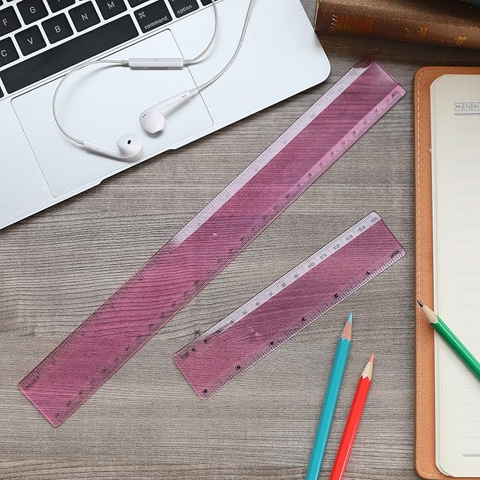 eBoot Plastic Ruler Straight Ruler Plastic Measuring Tool 12 Inches and 6 Inches, 2 Pieces (Pink Purple)