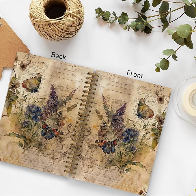 Butterfly Journal, Butterfly Notebook, Vintage Butterfly Spiral Notebook, Butterfly Notebooks for School, Butterfly Gifts for Women, Butterfly Floral Spring Office Supplies Gifts, 5.5x8.3 Inch