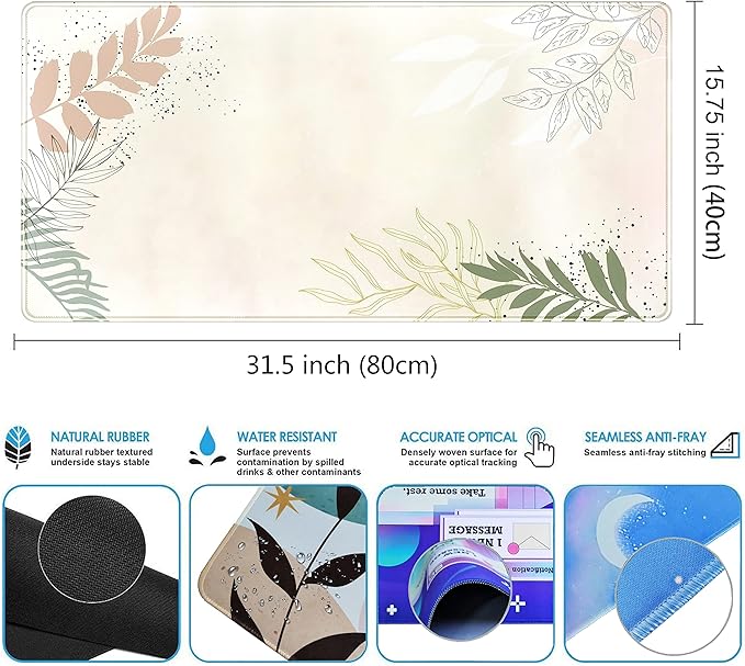 Boho Mouse Pad - Pastel Abstract Desk Mat - Matcha Green - Aesthetic Office Decor - 31.5x15.75 in - For Women & Gamers