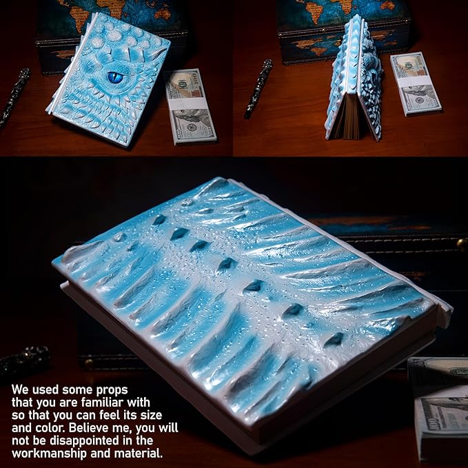 3D Dragon Eye Embossed Journal,Resin Engraving Notebook,Dnd notebook for Dragon Lovers ，Blank Paper,Hardcover Travel Notepad for Writing,Sketchbook,Collection,Gift,Decoration A4 and A5 Size (A5-Ice dragon)