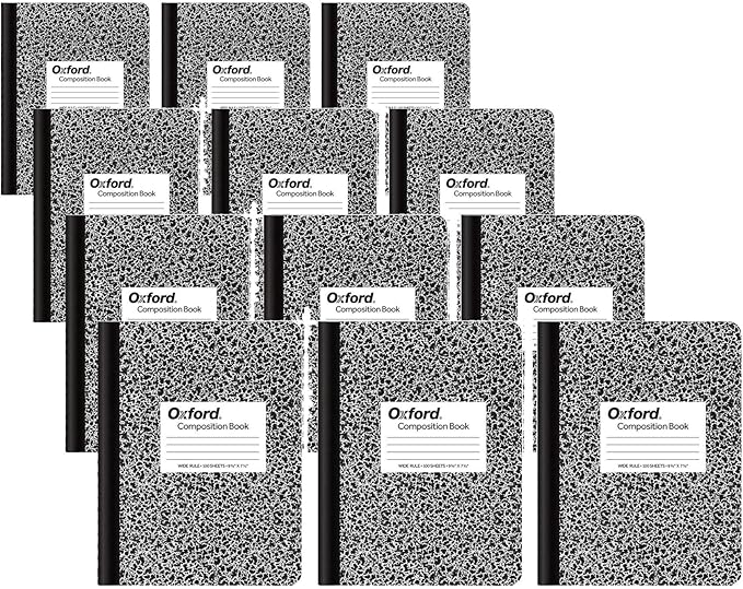 Oxford Composition Notebooks, Wide Ruled Paper, 9-3/4 x 7-1/2 Inches, 100 Sheets, Black, (63764) | (Pack of 24)