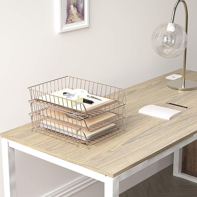 SimpleHouseware Stackable Desk File Document Letter Tray, Wire Grid, 3 Packs, Rose Pink