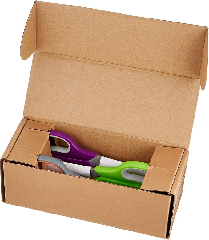 Amazon Basics Stainless Steel Scissors for Office, Crafts, Multipurpose, Sharp, Comfort Grip, PVD Coated, 3 Pack, Multicolor