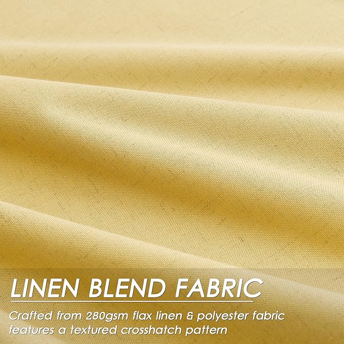 Nanspring Gold Yellow Linen Blackout Curtains 84 Inches Long Back Tab Rod Pocket Thermal Insulated Full Light Black Out 2 Panels Set for Living Room Elegant Modern Curtains Drapes 52x84