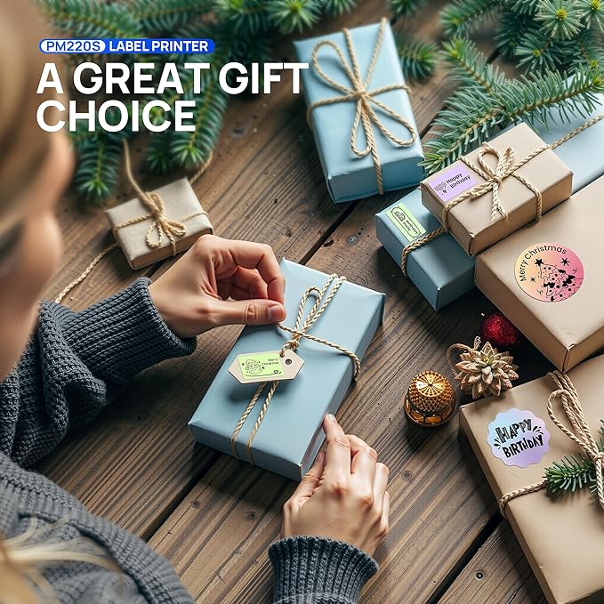 PM220S Label Maker Machine with Tape, 2 Inch Bluetooth Portable Thermal Label Printer for Small Business, Beige