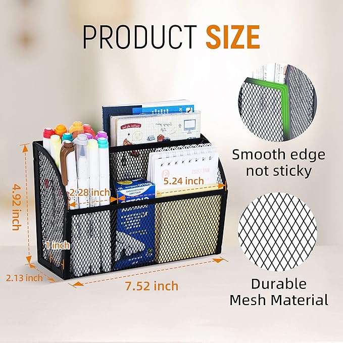 DALTACK Magnetic Pencil Holder Magnetic Shelf for the Whiteboard 3-Grid Mesh Magnetic Pen Holder for Refrigerator Magnetic Organizer Locker Accessories Organizer for Home, School and Office, Black