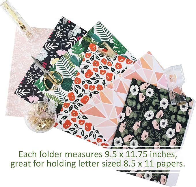 Cute File Folders, Set of 24 3-Tab Letter Size Decorative File Folders Boho Manilla 8.5 x 11 – Pretty Designer Home Office School Supplies (Enchantment)