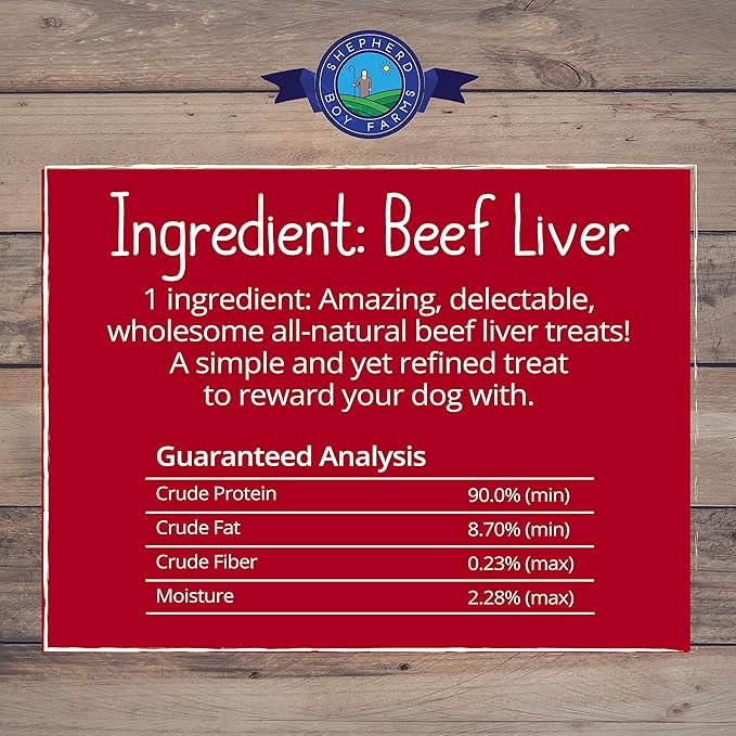 Shepherd Boy Farms Freeze Dried Dog and Cat Treats, Beef Liver, All Natural Single Ingredient Freeze-Dried Dog Treat & Snacks, Made in USA, High Protein, Essential Nutrition of Raw Food, 3oz