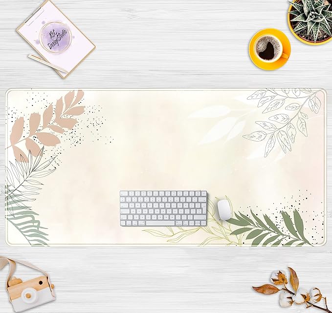 Boho Mouse Pad - Pastel Abstract Desk Mat - Matcha Green - Aesthetic Office Decor - 31.5x15.75 in - For Women & Gamers