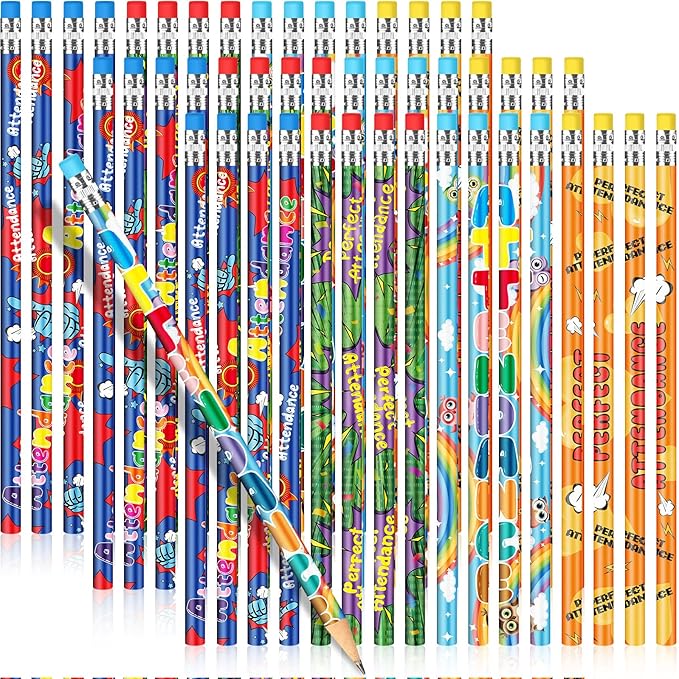 Handepo 72 Pcs Attendance Pencils with Eraser Bulk Assorted Wooden Pencils Student Carnival Prize Educational and Learning Activities Office Supply, 4 Style