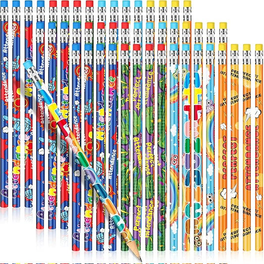 Handepo 72 Pcs Attendance Pencils with Eraser Bulk Assorted Wooden Pencils Student Carnival Prize Educational and Learning Activities Office Supply, 4 Style
