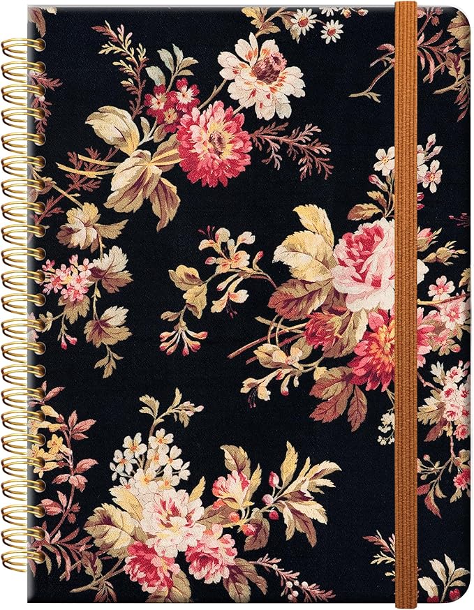 Ruled Spiral Writing Notebook,A5 Hardcover Lined College Journal for Women,Strong Twin-Wire Binding with Premium Paper,8.4" X 6",Perfect for School,Office,Home(Roses Wild Flower)